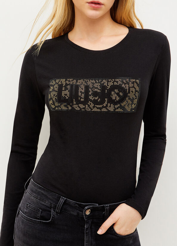 T Shirts Liu Jo Coton With Logo Femme Noir | NMQ-651834