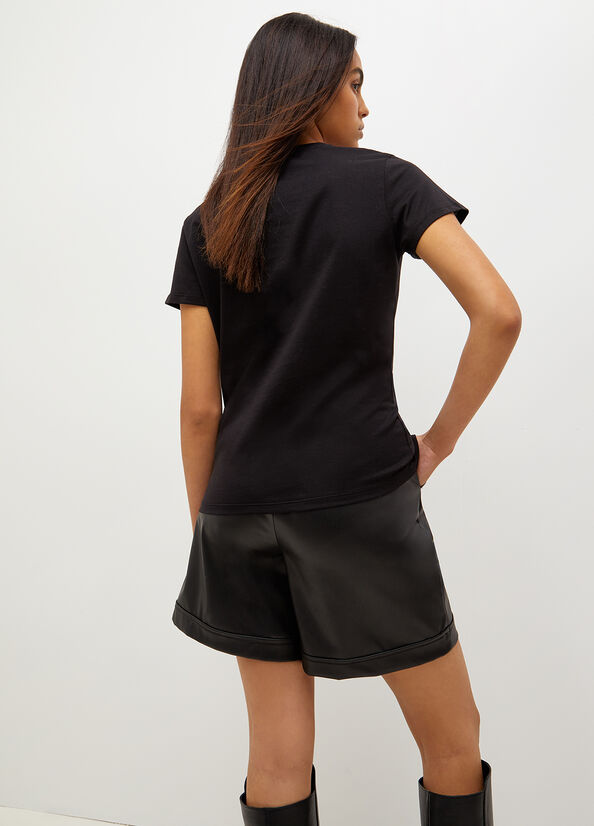 T Shirts Liu Jo Coton With Logo Femme Noir | QLA-026893