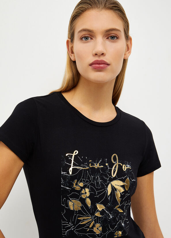 T Shirts Liu Jo Eco-Friendly Femme Noir Doré | WUG-742531