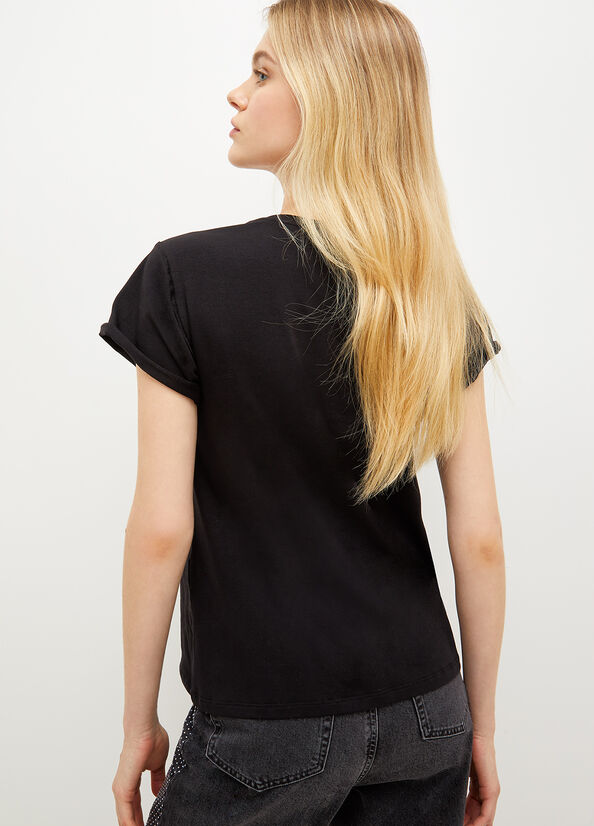 T Shirts Liu Jo Eco-Friendly Jersey With Logo Femme Noir | SIJ-741835