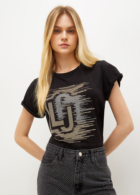 T Shirts Liu Jo Eco-Friendly Jersey With Logo Femme Noir | SIJ-741835