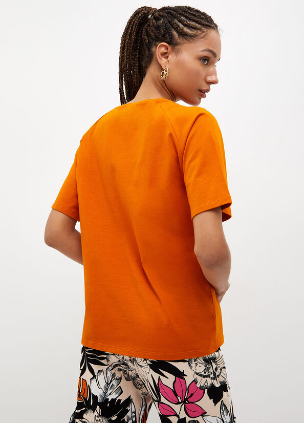 T Shirts Liu Jo Eco-Friendly With Gemstones Femme Orange | PQT-198450