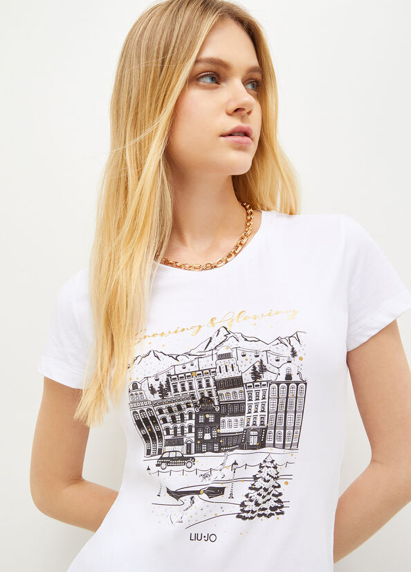 T Shirts Liu Jo Eco-Friendly With Graphique Print Femme Blanche | JRB-102678