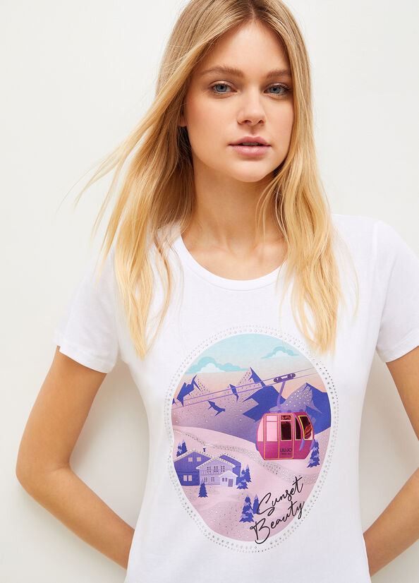 T Shirts Liu Jo Eco-Friendly With Graphique Print Femme Bleu | TGN-653891