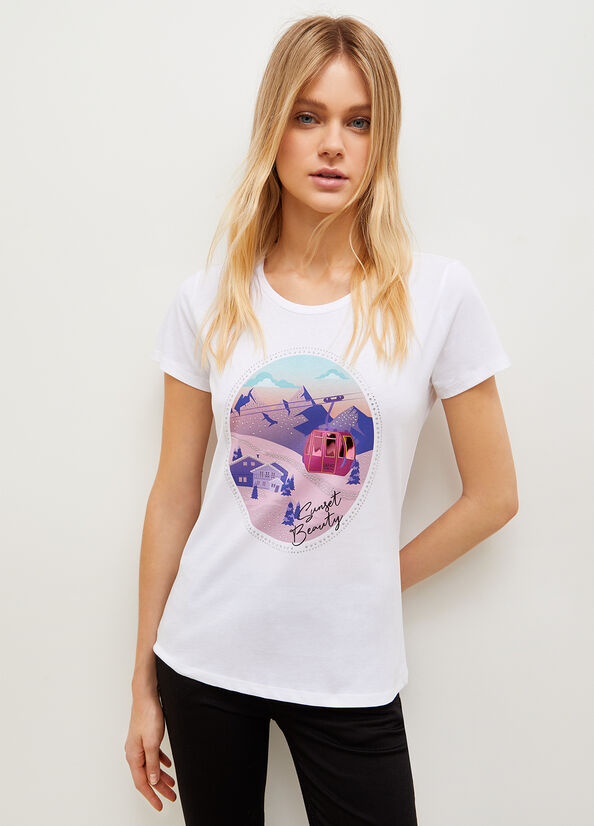 T Shirts Liu Jo Eco-Friendly With Graphique Print Femme Bleu | TGN-653891