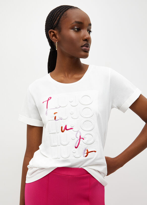 T Shirts Liu Jo Eco-Friendly With Logo Femme Blanche | CVF-758241