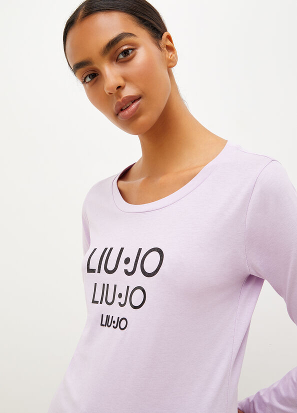 T Shirts Liu Jo Eco-Friendly With Logo Femme Violette | DRV-017649