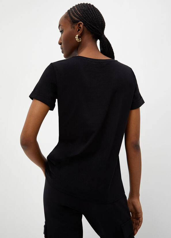 T Shirts Liu Jo Eco-Friendly With Logo Femme Noir | QKI-764180