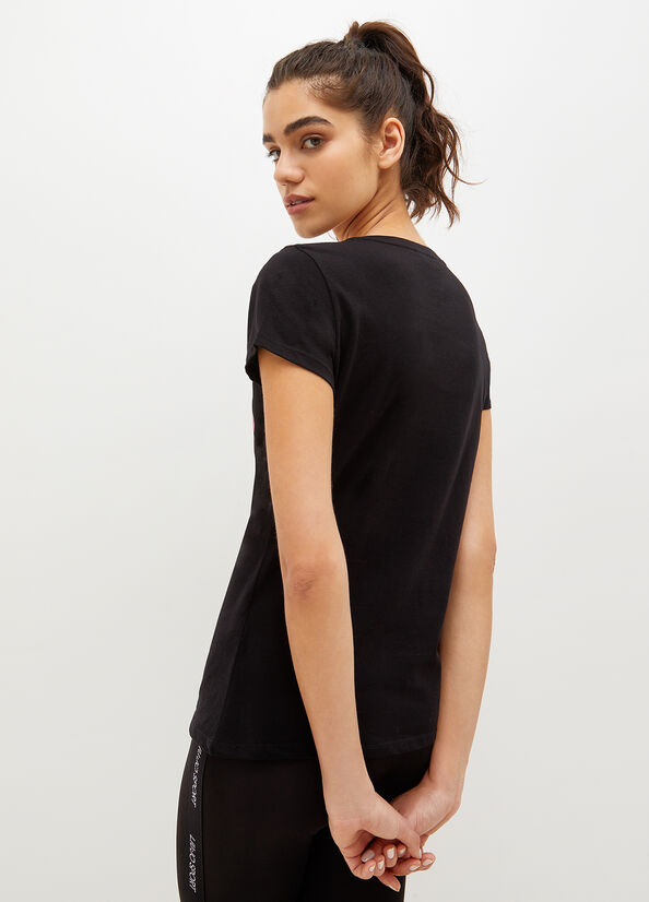 T Shirts Liu Jo Eco-Friendly With Logo Femme Noir | QOX-259681