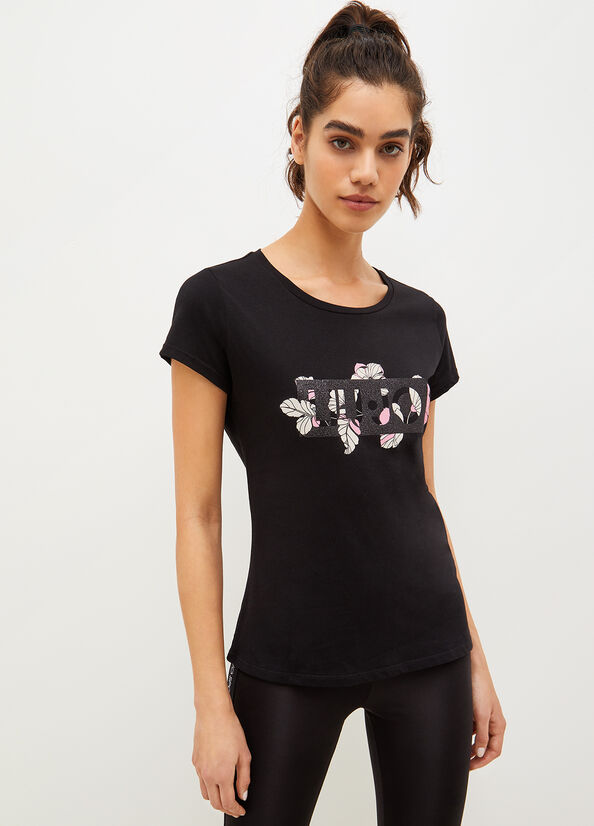 T Shirts Liu Jo Eco-Friendly With Logo Femme Noir | QOX-259681