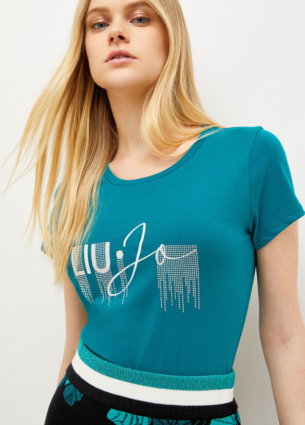 T Shirts Liu Jo Eco-Friendly With Logo Femme Vert | WKI-329840