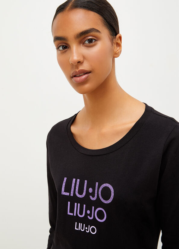 T Shirts Liu Jo Eco-Friendly With Logo Femme Noir | XSC-104957