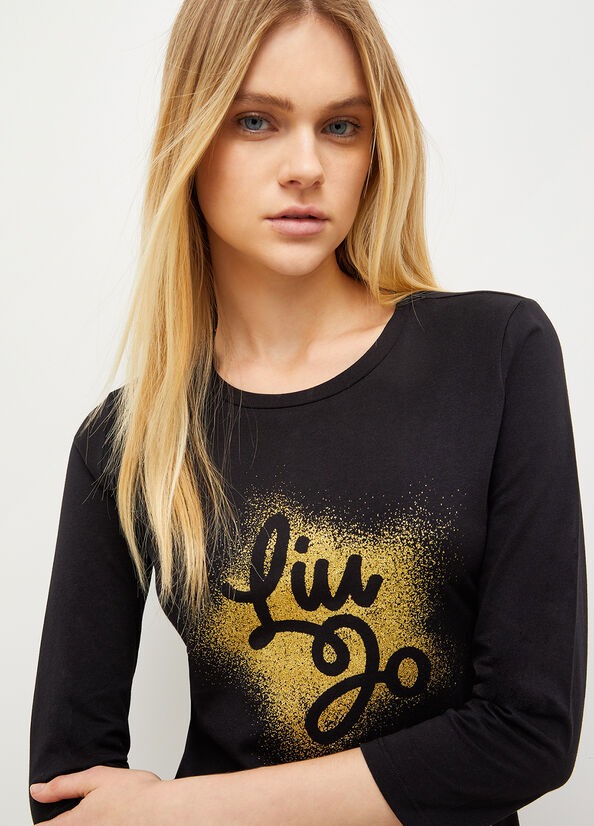 T Shirts Liu Jo Eco-Friendly With Logo Femme Noir | YWO-721480