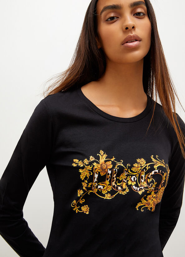 T Shirts Liu Jo Eco-Friendly With Print Femme Noir | OFI-358419