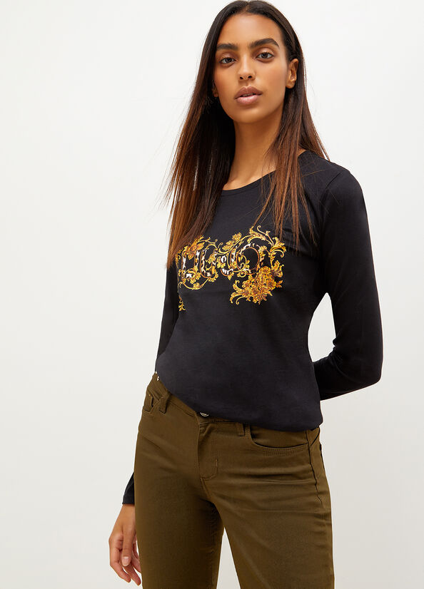 T Shirts Liu Jo Eco-Friendly With Print Femme Noir | OFI-358419