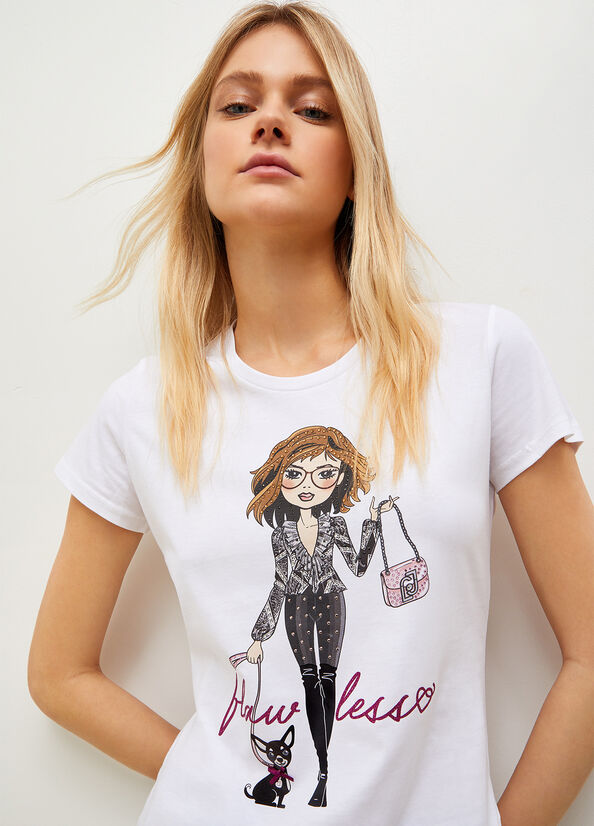 T Shirts Liu Jo Eco-Friendly With Print Femme Blanche | OWL-452816