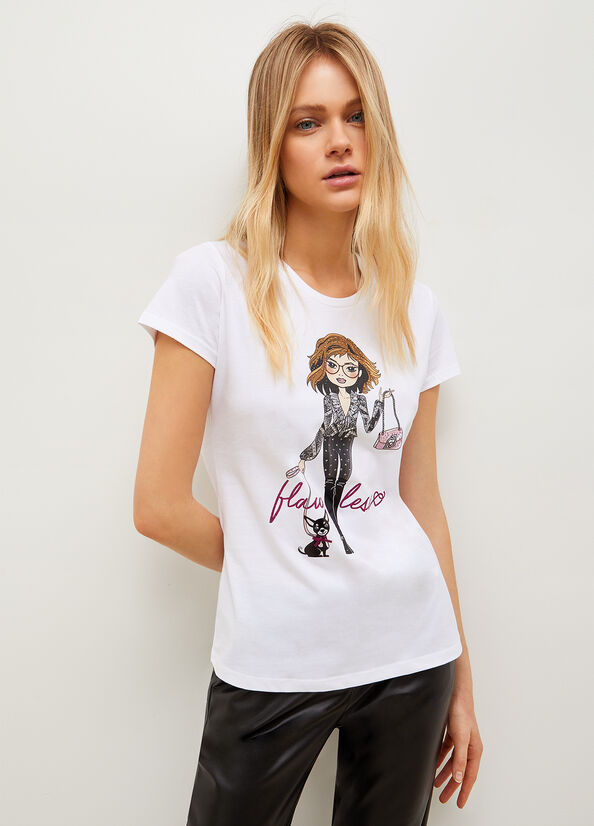 T Shirts Liu Jo Eco-Friendly With Print Femme Blanche | OWL-452816