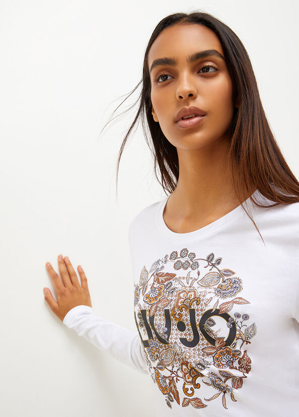 T Shirts Liu Jo Eco-Friendly With Print Femme Blanche | QBT-613094