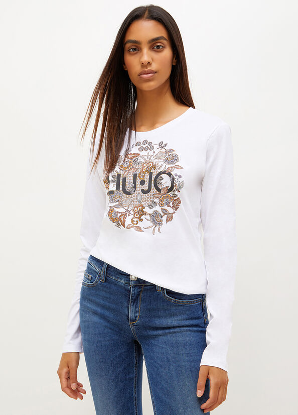 T Shirts Liu Jo Eco-Friendly With Print Femme Blanche | QBT-613094