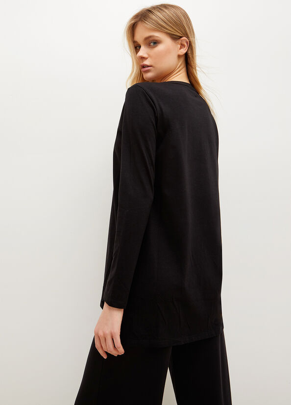 T Shirts Liu Jo Eco-Friendly With Studs And Logo Femme Noir | ETQ-312968