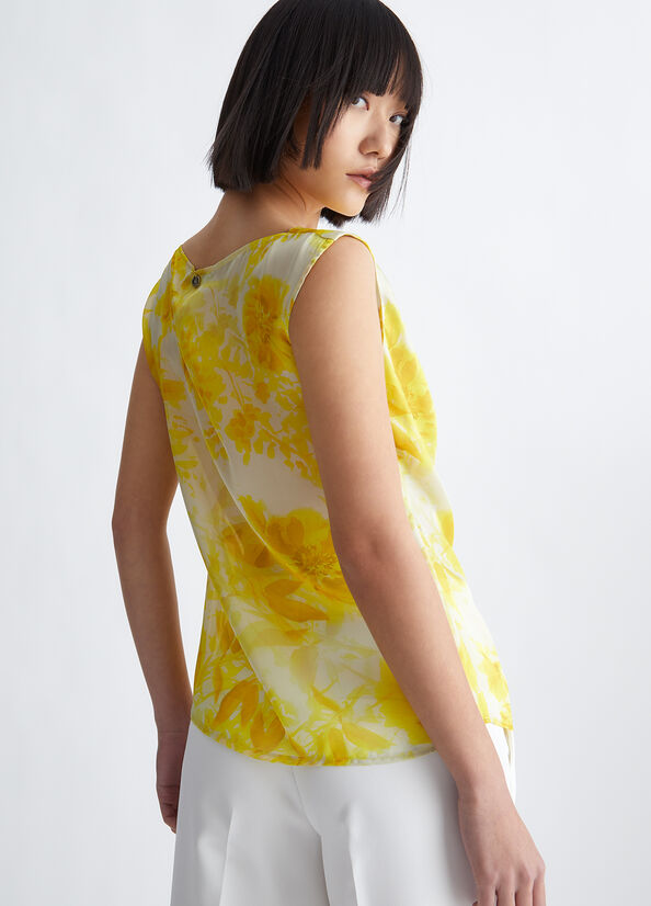 T Shirts Liu Jo Floral Femme Jaune | NOA-965721