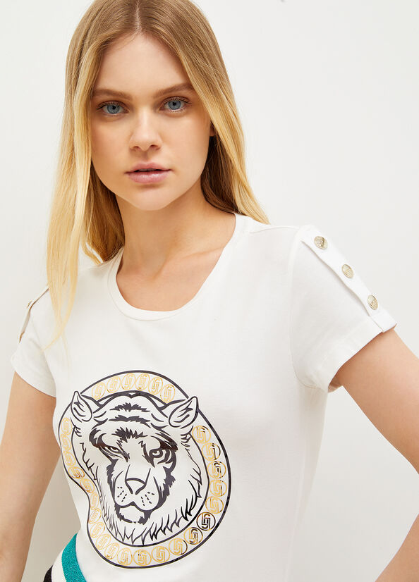 T Shirts Liu Jo Jersey With Lion Femme Blanche | DOQ-614590