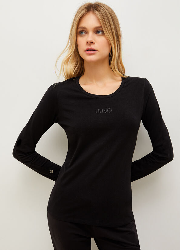 T Shirts Liu Jo Jersey With Logo Femme Noir | KLT-793648