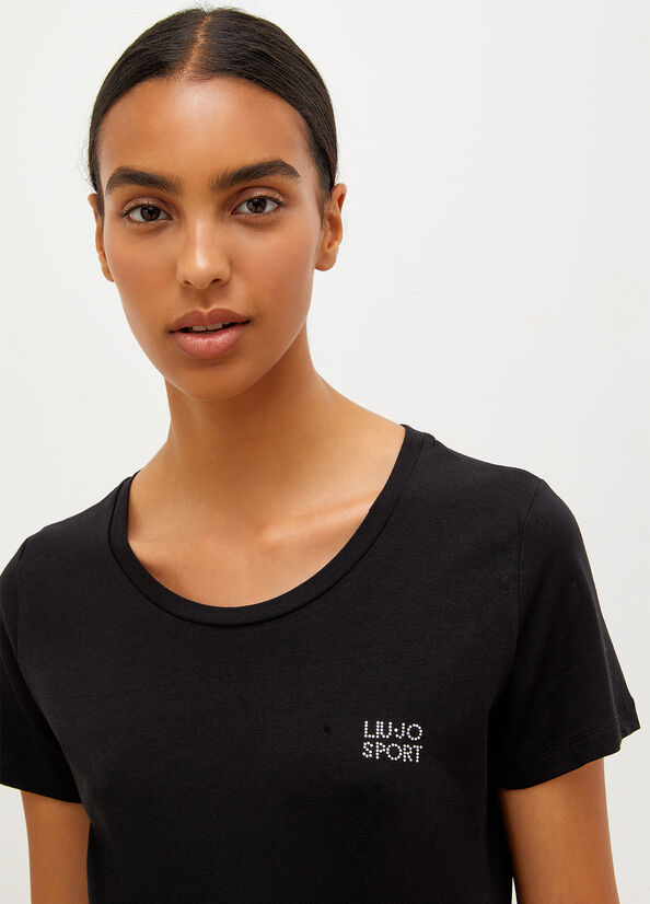 T Shirts Liu Jo Jersey With Logo Femme Noir | MLI-618423