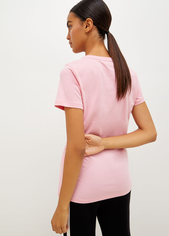 T Shirts Liu Jo Jersey With Logo Femme Rose | SPK-093761