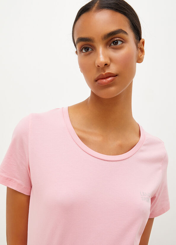 T Shirts Liu Jo Jersey With Logo Femme Rose | SPK-093761