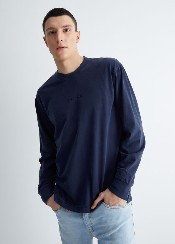 T Shirts Liu Jo Long-Sleeved Homme Bleu Foncé | JUY-061237