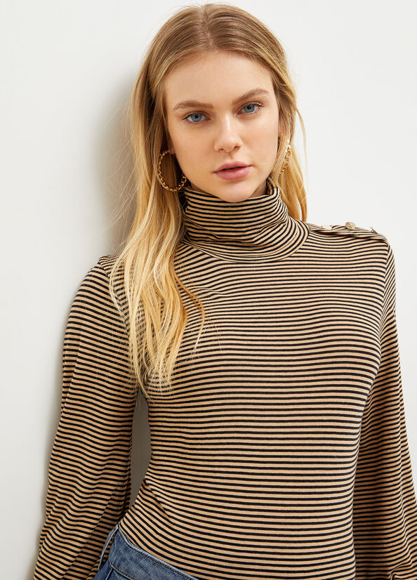 T Shirts Liu Jo Rayé Turtleneck Femme Marron | GZP-819502