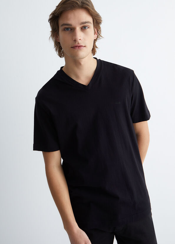 T Shirts Liu Jo Silk Blend Homme Noir | FKJ-648130