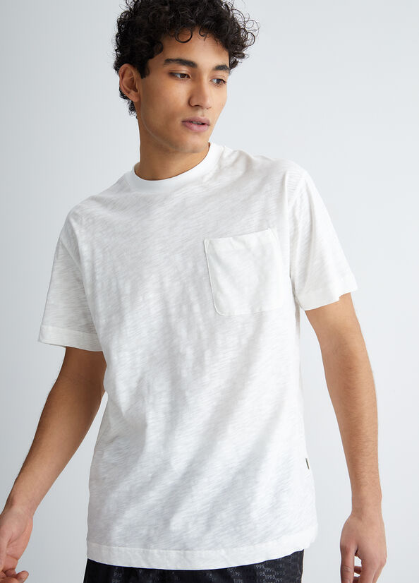 T Shirts Liu Jo Slub Coton Homme Blanche | HDJ-284371