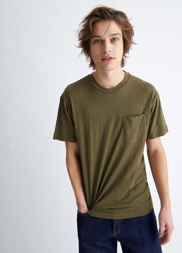 T Shirts Liu Jo Slub Coton Homme Vert | OZE-794025