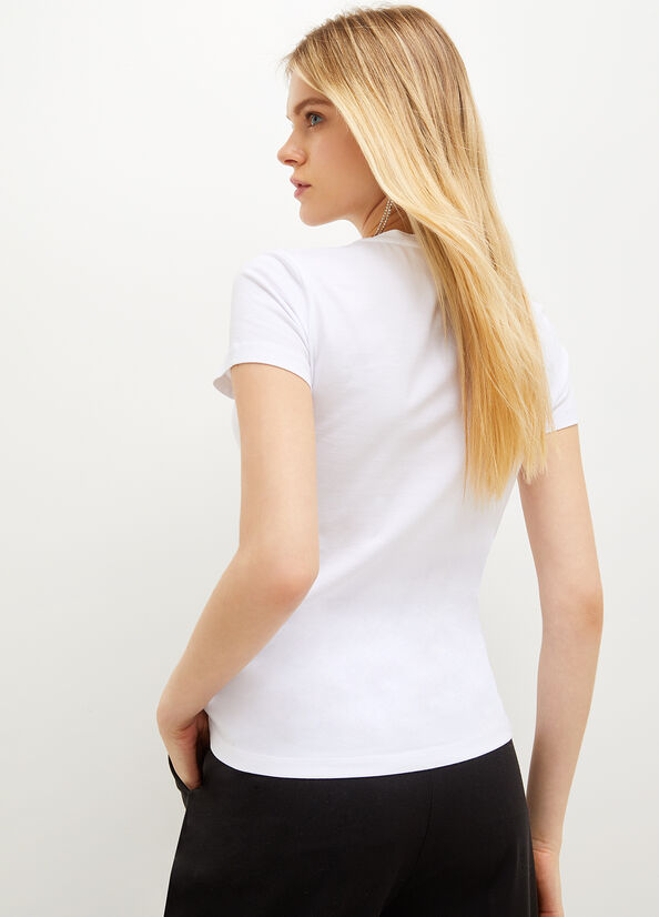 T Shirts Liu Jo Stretch Coton With Logo Femme Blanche | RAG-136724