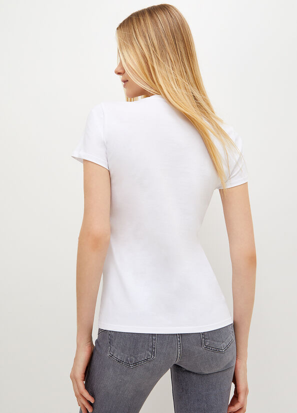 T Shirts Liu Jo Stretch Coton With Logo Femme Blanche Noir | TPC-231970