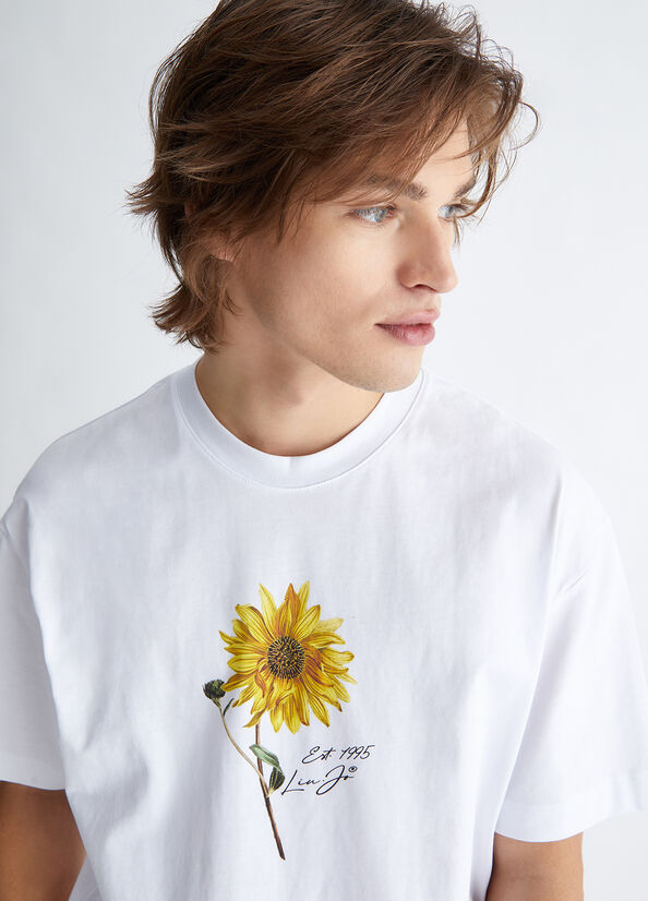 T Shirts Liu Jo Sunflower Homme Blanche | CLR-897215