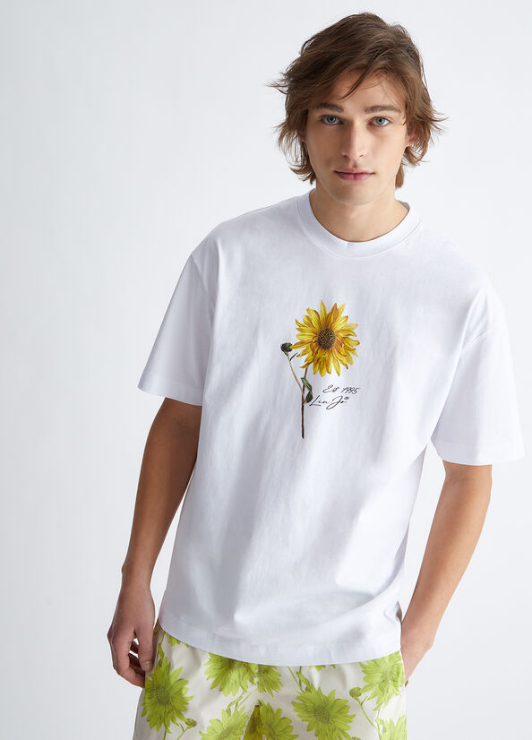 T Shirts Liu Jo Sunflower Homme Blanche | CLR-897215