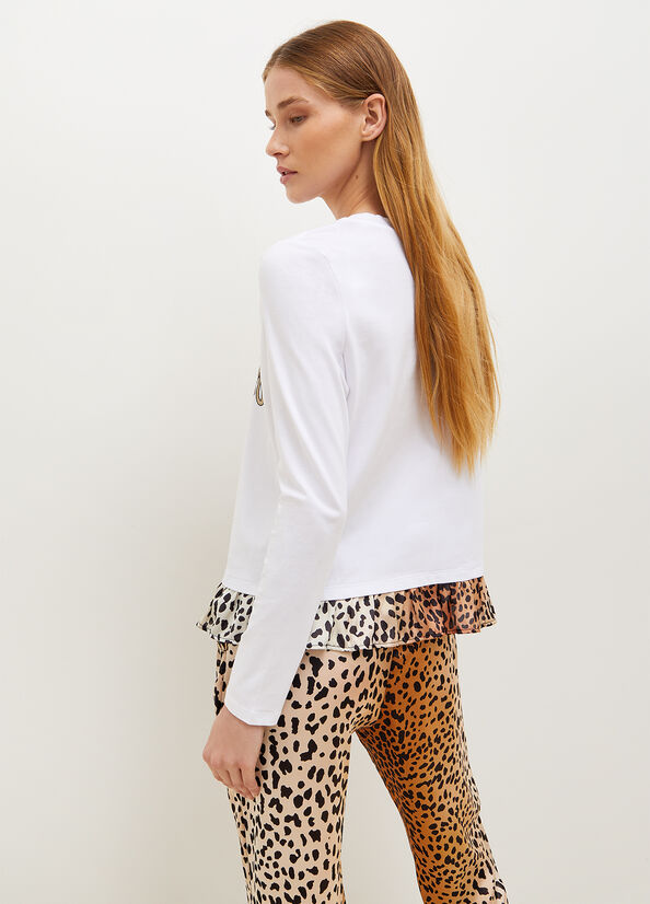 T Shirts Liu Jo With Animal-Print Heart Femme Blanche | RLK-243980