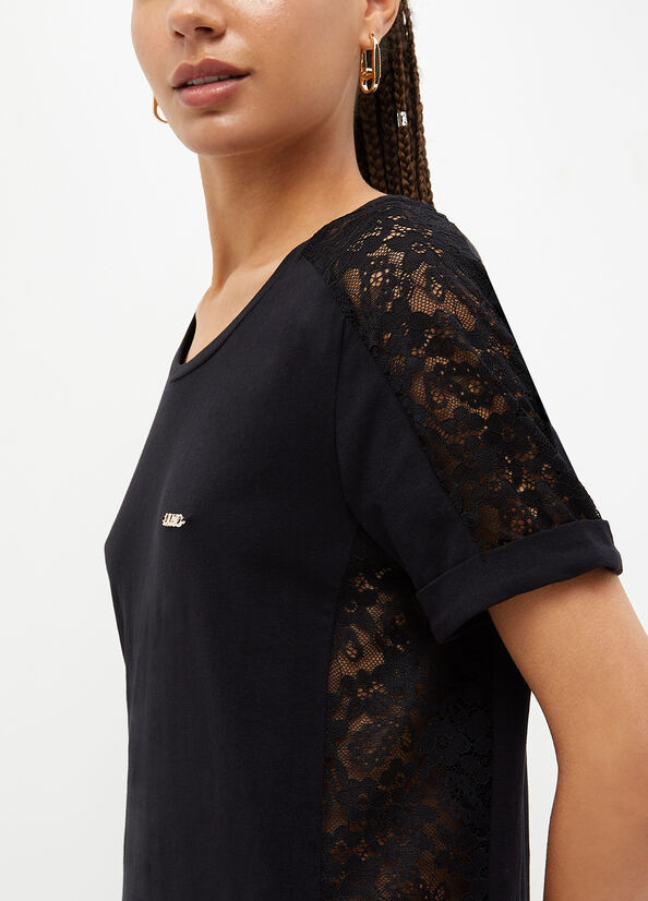 T Shirts Liu Jo With Dentelle Details Femme Noir | GNH-051493