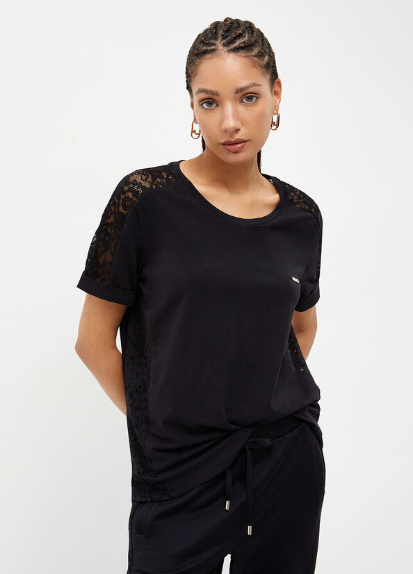 T Shirts Liu Jo With Dentelle Details Femme Noir | GNH-051493