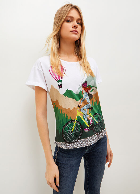 T Shirts Liu Jo With Deux Alpes Print Femme Multicolore | WSO-620871