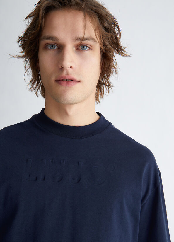 T Shirts Liu Jo With Embossed Logo Homme Bleu Foncé | IZR-853127