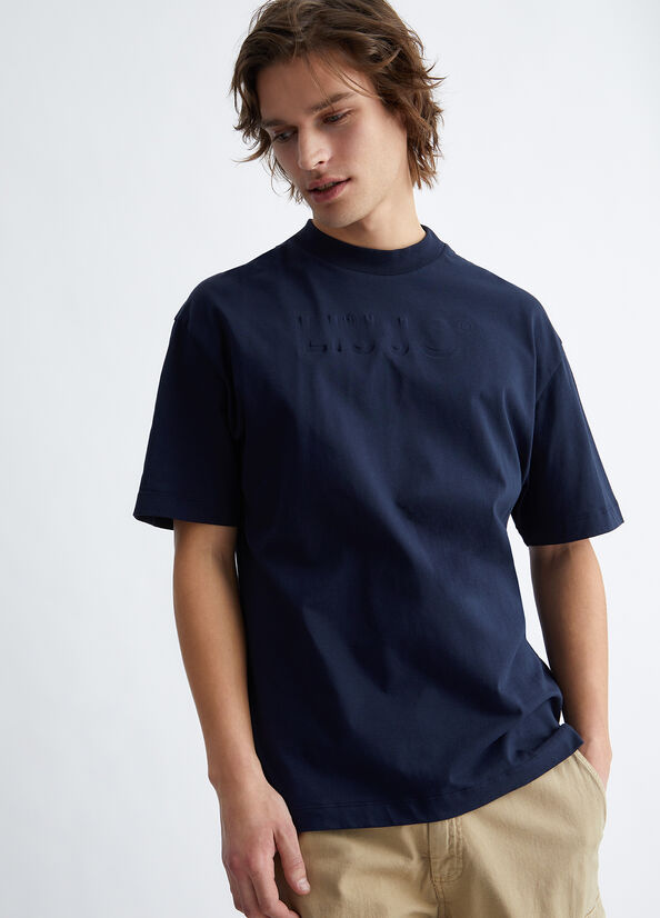 T Shirts Liu Jo With Embossed Logo Homme Bleu Foncé | IZR-853127