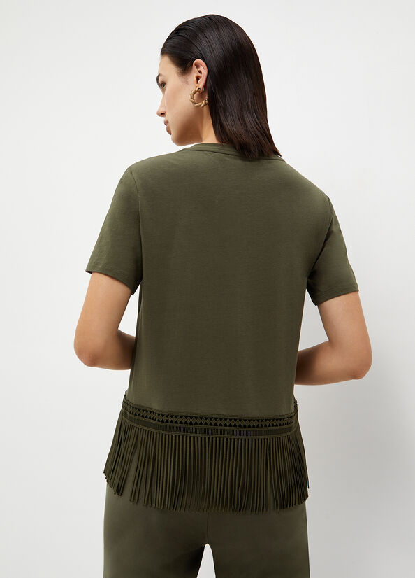 T Shirts Liu Jo With Fringes Femme Vert Olive | WEK-419280