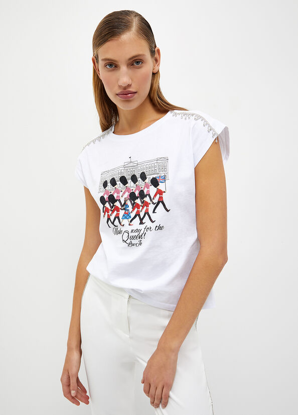 T Shirts Liu Jo With Jewel Fringes Femme Blanche | WFN-089271