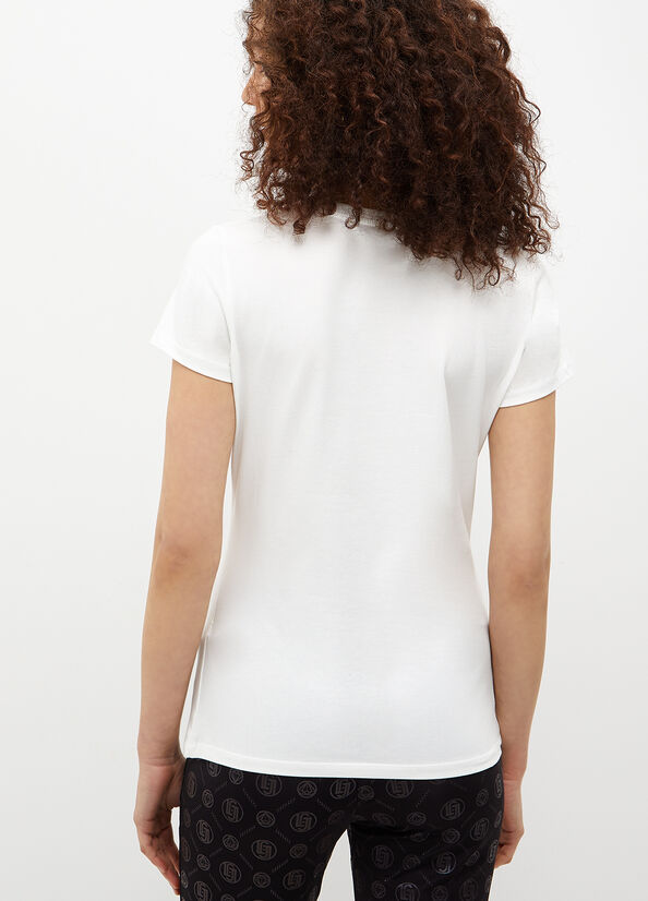 T Shirts Liu Jo With Logo And Studs Femme Blanche | QER-830657