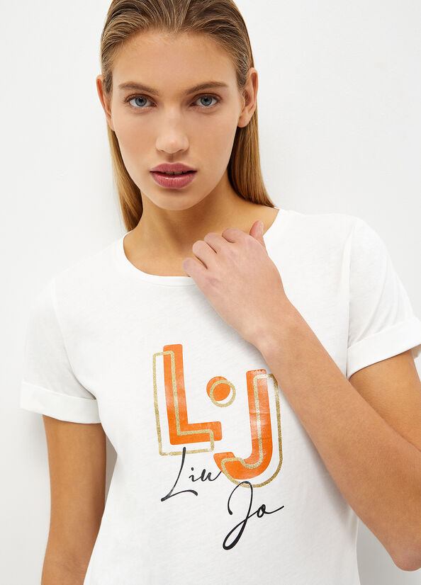 T Shirts Liu Jo With Logo Femme Blanche | QIJ-758241