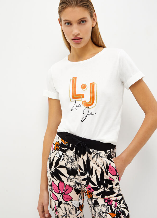 T Shirts Liu Jo With Logo Femme Blanche | QIJ-758241